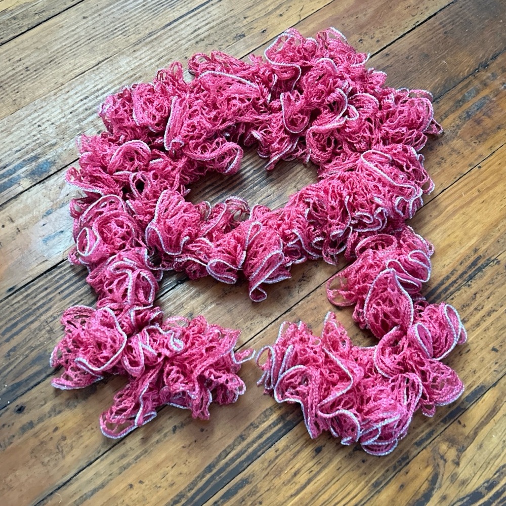 Handmade Pink & Silver Long Ruffly Scarf